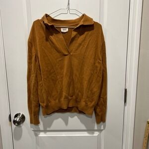 Pact Womens Medium Brown Organic Cotton V-Neck Polo Collar Knit Sweater RN128480